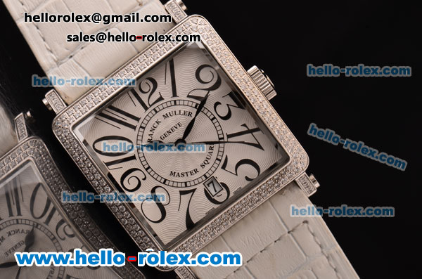 Franck Muller Master Square Swiss Quartz Steel Case with Diamond Bezel and Black Leather Strap - Click Image to Close